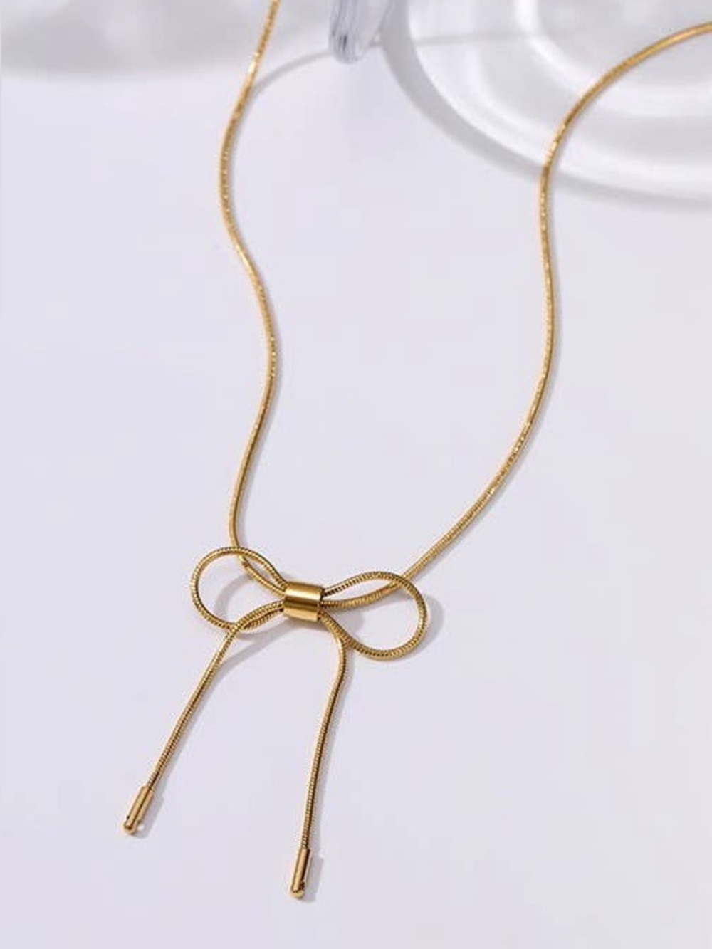 18K Gold Plated Bow Necklace Stainless Steel Base Tarnish-Free 16”, 3” extender